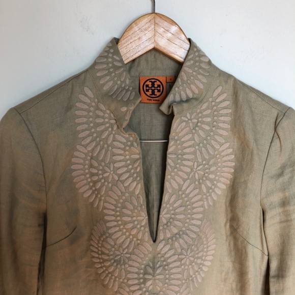 Tory Burch NWOT Linen Embroidered Long Sleeve Tunic Shirt Size 0 - Picture 11 of 12